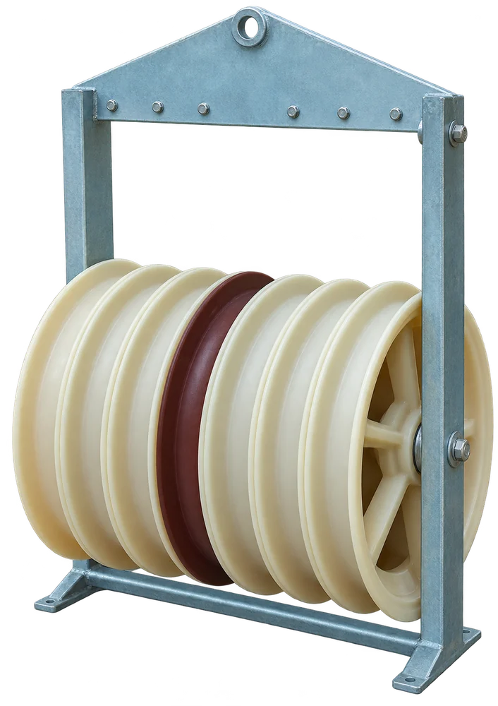 GLSHQ · Seven-sheave conductor pulleys · Enhanced visualisation